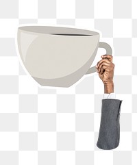 Hand holding png coffee cup sticker, transparent background