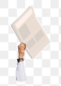 Hand holding png newspaper clipart, transparent background