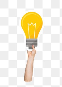 Hand holding png light bulb sticker, transparent background