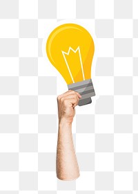 Hand holding png light bulb sticker, transparent background