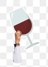 Hand holding png wine glass sticker, transparent background