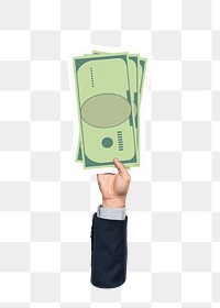 Hand holding png bank note sticker, money graphic, transparent background