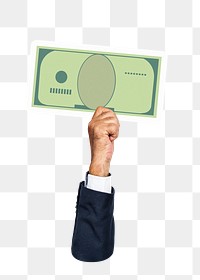 Hand holding png bank note sticker, money graphic, transparent background