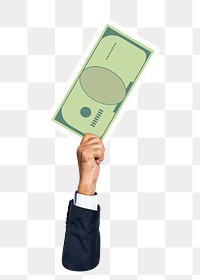 Hand holding png bank note sticker, money graphic, transparent background