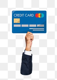 Hand holding png credit card sticker, finance graphic, transparent background