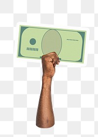 Hand holding png bank note sticker, money graphic, transparent background