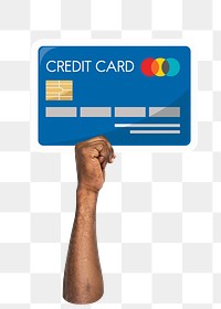 Hand holding png credit card sticker, finance graphic, transparent background