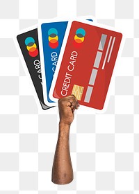 Hand holding png credit card sticker, finance graphic, transparent background