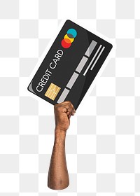 Hand holding png credit card sticker, finance graphic, transparent background