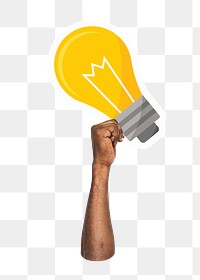 Hand holding png light bulb clipart, transparent background