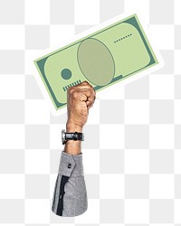 Hand holding png bank note sticker, money graphic, transparent background