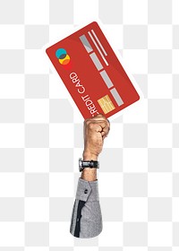 Hand holding png credit card sticker, finance graphic, transparent background