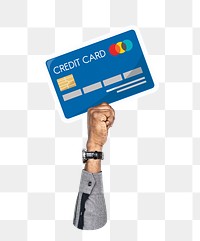 Hand holding png credit card sticker, finance graphic, transparent background