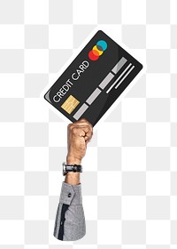 Hand holding png credit card sticker, finance graphic, transparent background