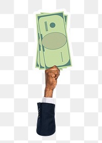 Hand holding png bank note sticker, money graphic, transparent background