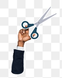 Hand holding png scissors sticker, transparent background