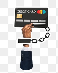 Hand holding png credit card sticker, finance graphic, transparent background