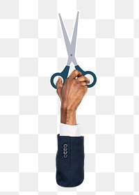 Hand holding png scissors sticker, transparent background