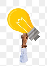 Hand holding png light bulb clipart, transparent background