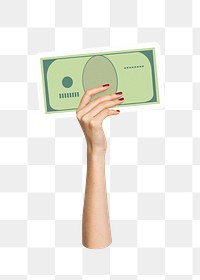 Hand holding png bank note sticker, money graphic, transparent background