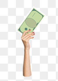 Hand holding png bank note sticker, money graphic, transparent background