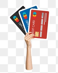 Hand holding png credit card sticker, finance graphic, transparent background