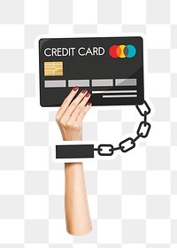 Hand holding png credit card sticker, finance graphic, transparent background