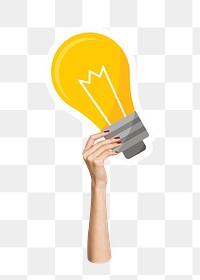 Hand holding png light bulb clipart, transparent background