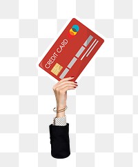 Hand holding png credit card sticker, finance graphic, transparent background