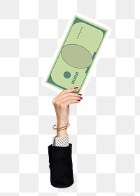 Hand holding png bank note sticker, money graphic, transparent background