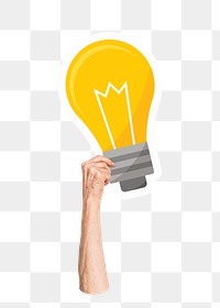 Hand holding png light bulb clipart, transparent background