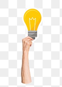 Hand holding png light bulb clipart, transparent background