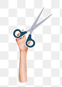 Hand holding png scissors sticker, transparent background