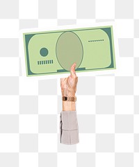 Hand holding png bank note sticker, money graphic, transparent background