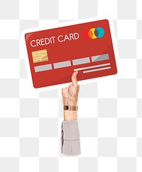 Hand holding png credit card sticker, finance graphic, transparent background