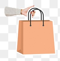 Hand holding png shopping bag sticker, transparent background