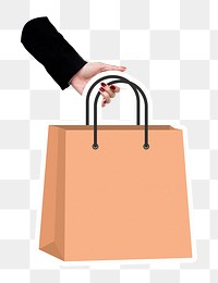 Hand holding png shopping bag clipart, transparent background