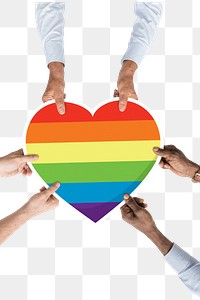 Hand holding png LGBT heart sticker, transparent background