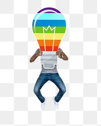 Rainbow light bulb png element, transparent background