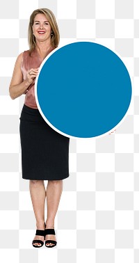 Businesswoman holding sign png element, transparent background