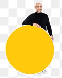 Happy man with sign png element, transparent background