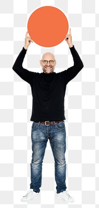 Happy man with sign png element, transparent background