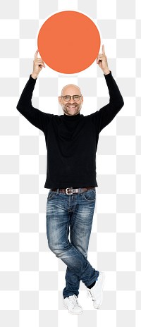 Businessman holding sign png element, transparent background