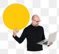 Businessman carrying laptop png element, transparent background