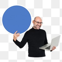 Businessman carrying laptop png element, transparent background