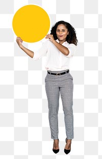 Businesswoman holding sign png element, transparent background