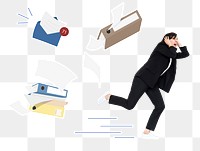 Stressed businesswoman png element, transparent background