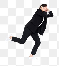 Stressed businesswoman png element, transparent background