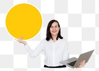 Businesswoman holding round board png element, transparent background