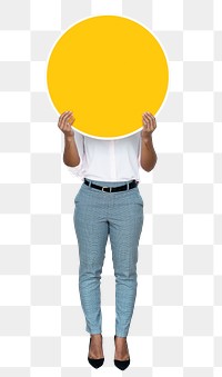 Businesswoman holding sign png element, transparent background